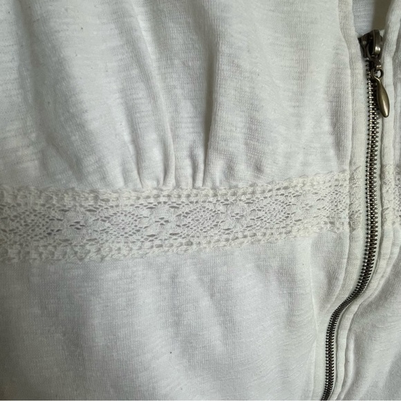 I Active Empire Waist Lace Trimmed Puff Sleeve Zipper Sweatshirt Jacket Size M - Picture 6 of 8